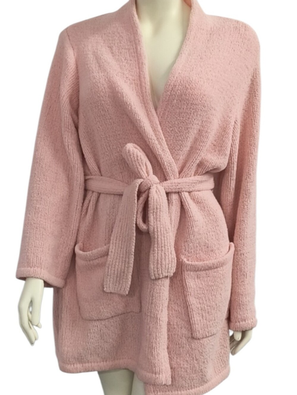 Pink Plush Cozy Robe Lounge Comfy Spa Tie Size Medium Large